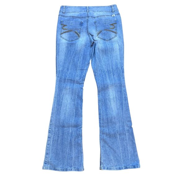 Y2K L.E.I. Ashley Lowrise Bootcut Jeans Junior 9 Blue Denim Stylish Rhinestone P - Picture 2 of 8